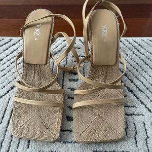 Zara rope mid heel strappy sandals